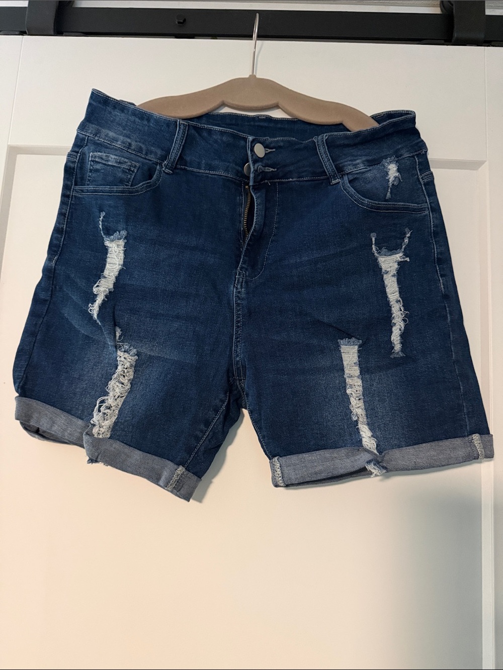 Dark Blue Distressed Denim Women’s Shorts